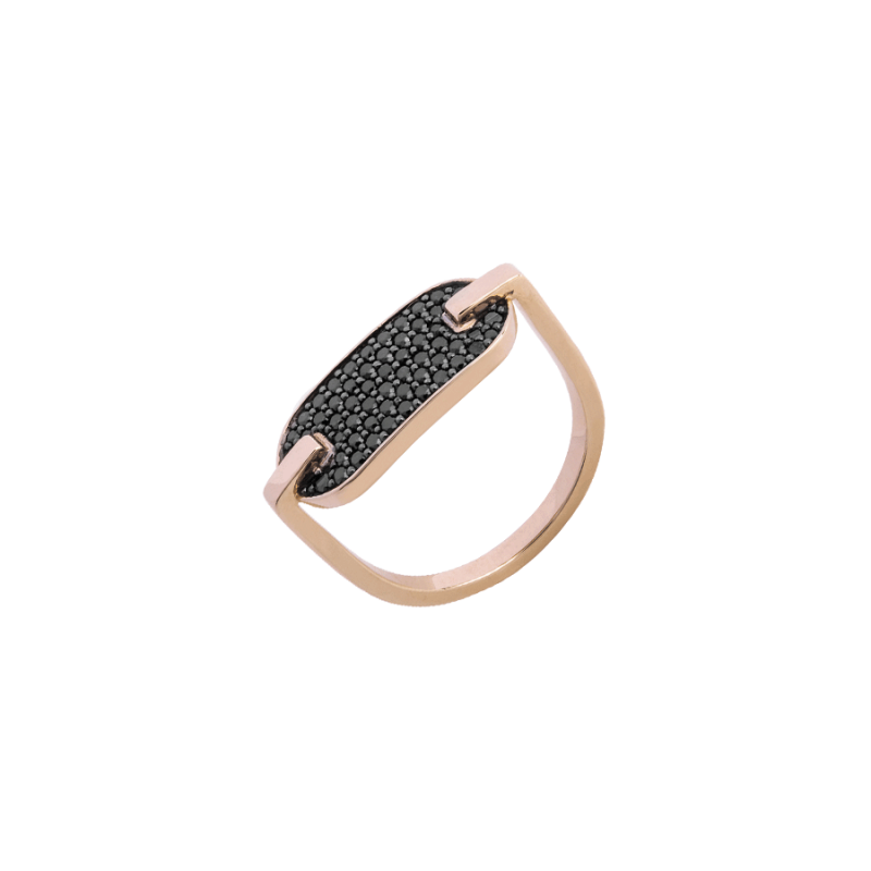 Bague So Shocking Lune di miele pavée en or rose et diamants noirs