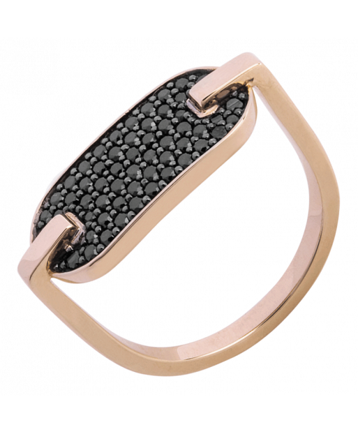 Bague Singulière pavée en or rose et diamants noirs