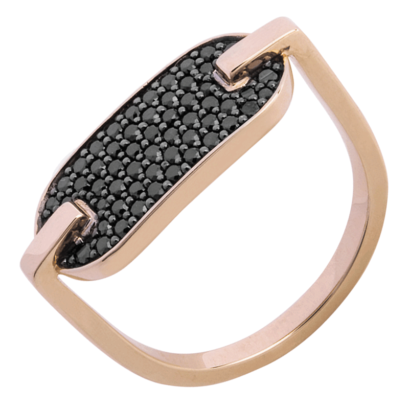 Bague Singulière pavée en or rose et diamants noirs